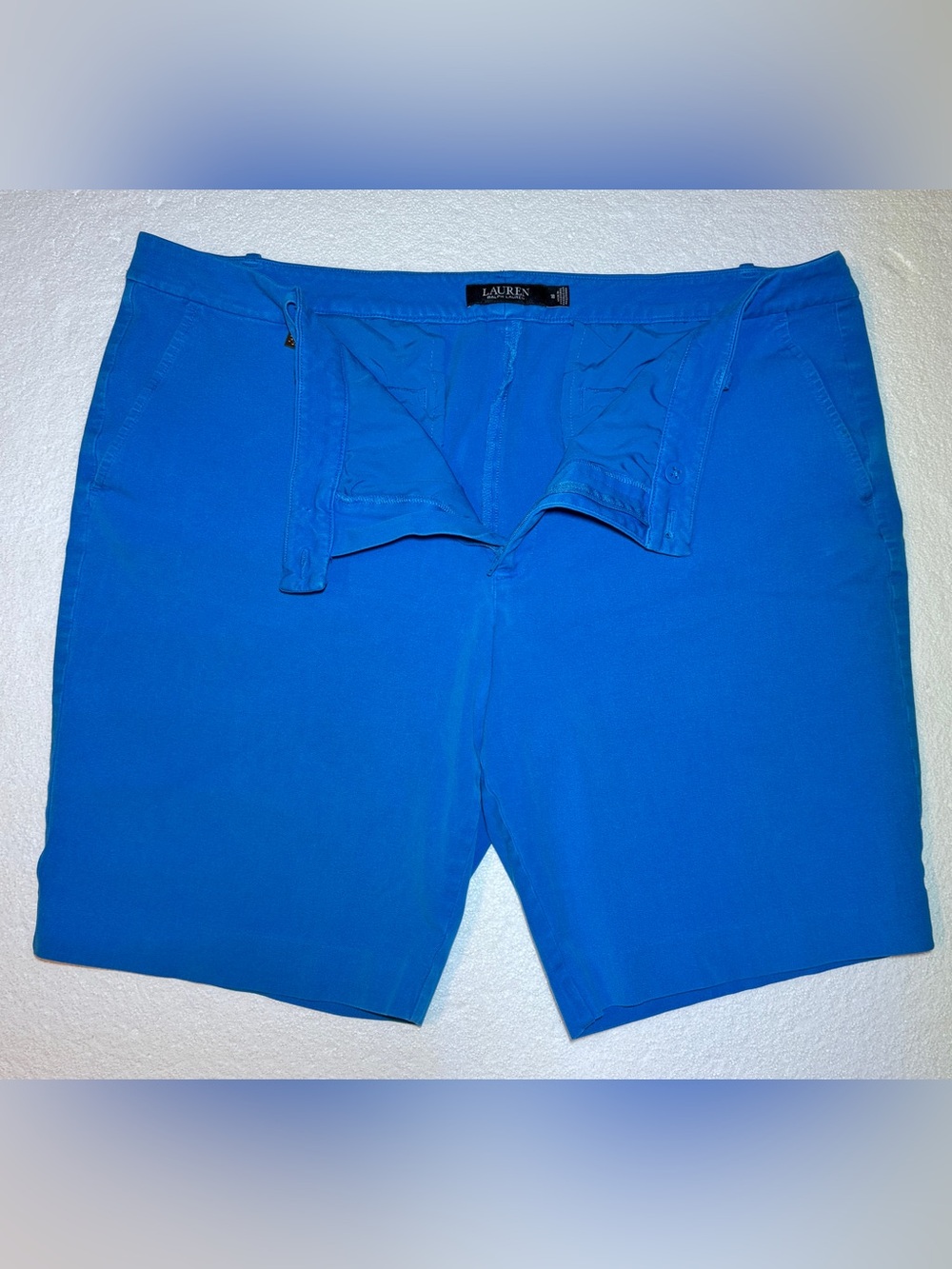 Lauren Ralph Lauren Women’s Chino Flat Front Shorts LRL Logo Pockets Blue 18
